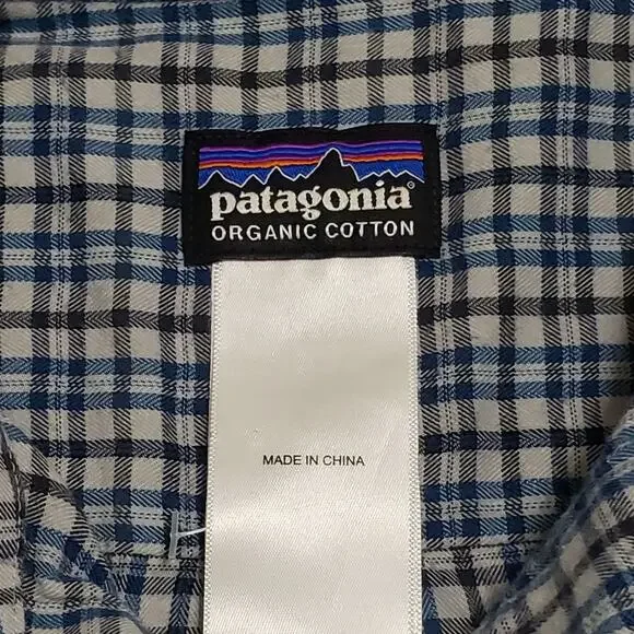 Patagonia‎ Mens Organic Cotton Knit Button Up Shirt Sz Med Blue Check Plaid - Picture 5 of 12